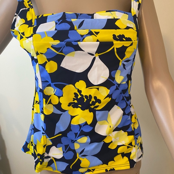 Caribbean Joe Blue and Yellow Floral Tankini Top only - Picture 10 of 11